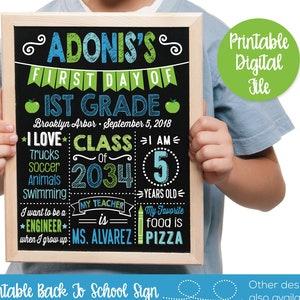 First Day of School Sign Printable, Back to School Chalkboard, 1st Day of School Sign, First Day of School Chalkboard Sign, Photo Prop
