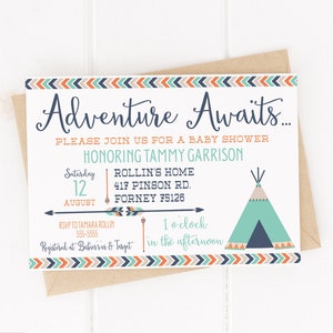 Tribal Aztec Baby Shower Invitation, Tribal Aztec Baby Shower Decorations, Boho Baby Shower, Adventure Awaits Baby Shower, Baby Boy Shower