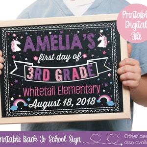 First Day of School Sign Printable, Back to School Chalkboard, 1st Day of School Sign, First Day of School Chalkboard Sign, Unicorn Prop