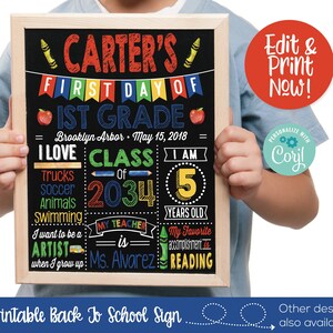 First Day of School Sign, Back to School Sign, 1st Day of School Sign, Printable School Sign, School Chalkboard Sign, Girls Boys First Day