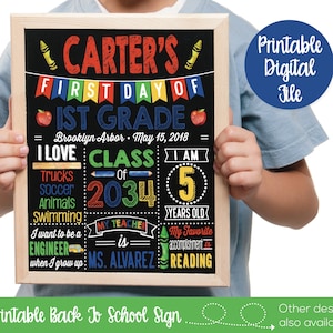 First Day of School Sign, Back to School Sign, 1st Day of School Sign, Printable School Sign, School Chalkboard Sign, Girls Boys First Day