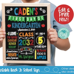 First Day of School Sign Printable, Back to School Chalkboard, 1st Day of School Sign, First Day of School Chalkboard Sign, Photo Prop