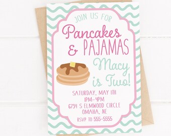 Pancakes and Pajamas Birthday Party Invitation, Pancakes and Pajamas Decorations, Breakfast Birthday Invitation, 1st Birthday, Girls First