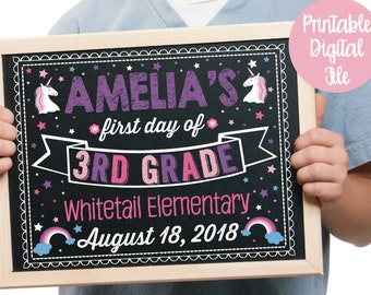 First Day of School Sign Printable, Back to School Chalkboard, 1st Day of School Sign, First Day of School Chalkboard Sign, Unicorn Prop