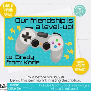 Video Game Printable Valentine Card, Kids Valentines Day Card, Gamer Valentine, School Valentine Exchange, Class Valentine, Boys Valentine