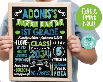 First Day of School Sign Printable, Back to School Chalkboard, 1st Day of School Sign, First Day of School Chalkboard Sign, Photo Prop