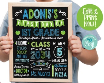 First Day of School Sign Printable, Back to School Chalkboard, 1st Day of School Sign, First Day of School Chalkboard Sign, Photo Prop