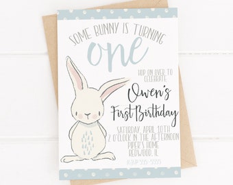 Bunny Birthday Party Invitation, Some Bunny is One, Spring Birthday, First Birthday Boy, Boys 1st Birthday, Easter Birthday, Rabbit Party