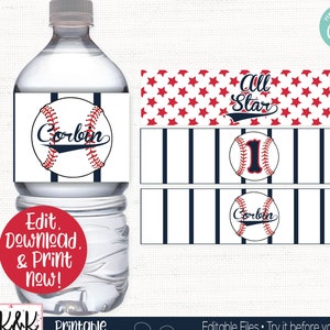 Baseball Water Bottle Label, Baseball Drink Bottle Label, Baseball Birthday Party Decorations, Baseball Printable, 1st Birthday, Boys Birthd