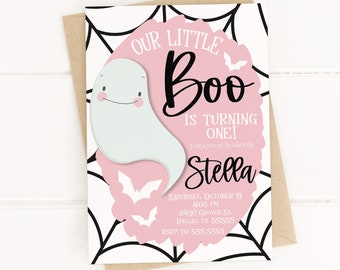 Little Boo Pink Ghost Birthday Party Invitation, Halloween Birthday, Our Little Boo Decor, First Birthday Party, 1st Birthday, Cute Ghost