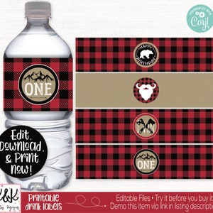 Lumberjack Water Bottle Labels, Lumberjack Drink Labels, Lumberjack Birthday Party Decorations, Boys 1st Birthday, First Birthday, Beard