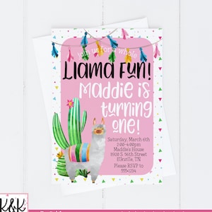 Llama Birthday Party Invitation Printable, Llama Party Decorations, Cactus Llama Theme, Girls Llama Party, Llama Fiesta Party, 1st Birthday