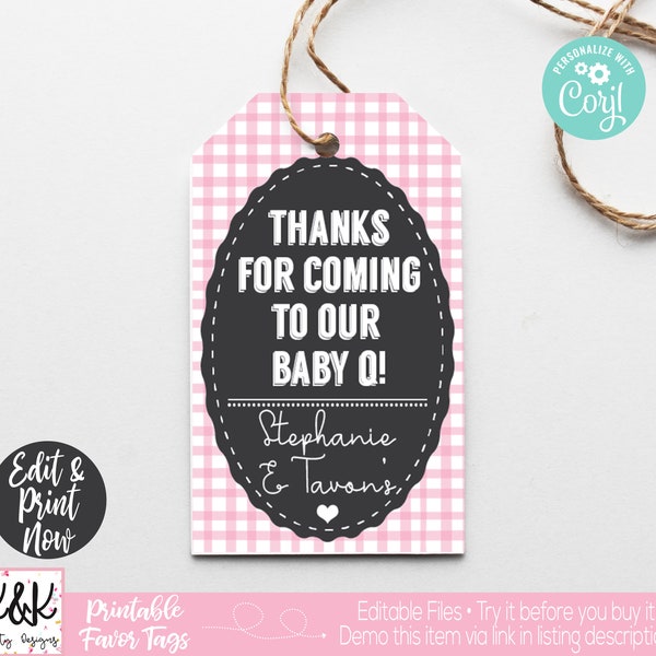 Baby Q Baby Shower Favor Tag, Barbecue Baby Shower Favor Tag, Baby Q Shower Favors, Baby Q Thank You, Barbecue Party Favor, Couples Shower