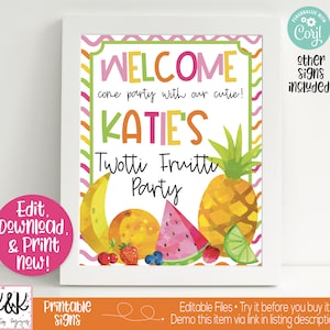Twotti Fruitti Birthday Party Sign, Fruit Welcome Sign, Fruit Birthday Party Decorations, Girls 2nd Birthday, Two-tti Fruitti, Printable