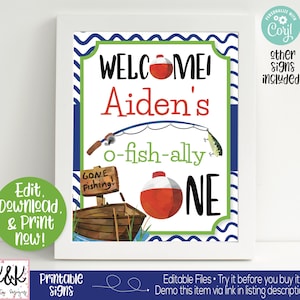 Fish Party Signs, Fish Welcome Signs, Ofishally One, o-fish-ally one, Fish Birthday Party Decorations, Boys 1st Birthday, First Birthday