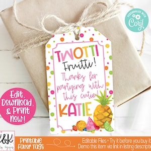 Twotti Fruitti Favor Tag, Two-tti Fruitti, Fruit Birthday Party Decorations, Fruit Party Favors, Fruit Favor Label, Girls 2nd Birthday