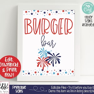 4th of July Party Signs, 4th of July BBQ Birthday Party Decorations, 4th of July Welcome Sign, BBQ Party Signs, Red White Blue, 1st Birthday