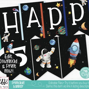 Outer Space Birthday Banner, Outer Space Birthday Party Decorations, Rocket Ship Banner, Astronaut Birthday Banner, Outer Space Printable