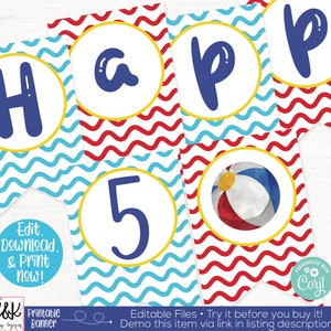 Pool Party Banner, Pool Party Decorations, Swimming Party Decorations, Beach Ball, Summer Birthday, Pool Party Printable, Editable Download