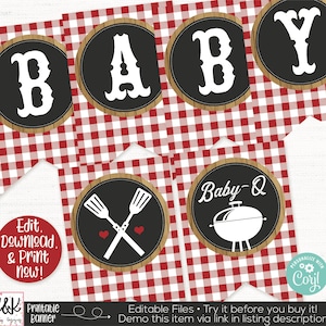 Baby Q Baby Shower Banner, BBQ Shower Banner, Barbecue Baby Shower Banner, Baby Q Baby Shower Decorations, Barbecue Decorations, Printable