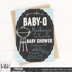 Baby Q Baby Shower Invitation, BBQ Baby Shower Invitation, Couples Baby Shower, Coed Baby Shower, Baby-Q Baby Shower Decorations, Blue Boy