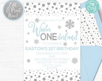 Winter Onederland Invitation Boy, Winter Birthday, Snowflake Birthday, Winter Wonderland, First Birthday Invitation, 1st Birthday Printable