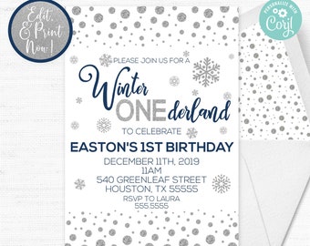 Winter Onederland Invitation Boy, Winter Birthday, Snowflake Birthday, Winter Wonderland, First Birthday Invitation, 1st Birthday Printable