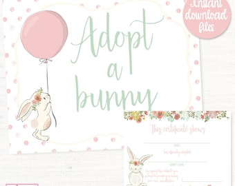 Bunny Birthday Party Decorations, Adopt a Bunny Sign, Bunny Birthday Party Sign, Some Bunny is One, Spring Birthday, Girls 1st Birthday