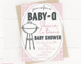 Baby Q Baby Shower Invitation, BBQ Baby Shower Invitation, Couples Baby Shower, Coed Baby Shower, Baby-Q Baby Shower Decorations, Pink Girl