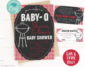 Baby Q Baby Shower Invitation, BBQ Baby Shower Invitation, Couples Baby Shower, Decorations, Coed Baby Shower Invite, Baby-Q Baby Shower