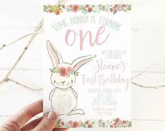 Bunny Birthday Party Invitation, Some Bunny is One, Spring Birthday, First Birthday Girl, Shabby Chic, Girls 1st Birthday, Easter Birthday
