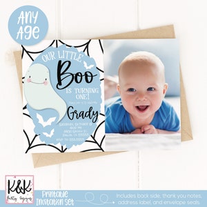 Little Boo Blue Ghost Birthday Party Invitation Halloween Birthday Our Little Boo Decor First Birthday Party 1st Birthday Cute Ghost Boo Day