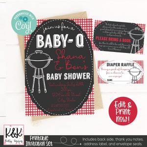 Baby Q Baby Shower Invitation, BBQ Baby Shower Invitation, Couples Baby Shower, Decorations, Coed Baby Shower Invite, Baby-Q Baby Shower
