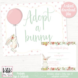Bunny Birthday Party Decorations, Adopt a Bunny Sign, Bunny Birthday Party Sign, Some Bunny is One, Spring Birthday, Girls 1st Birthday