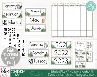 Woodland Classroom Calendar Set Printable, Woodland Forest Theme, Teacher Supply, Classroom Teacher Decoration and Supplies, Calendar Board