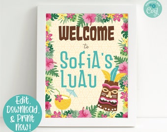 Luau Party Signs, Luau Party Decorations, Luau Welcome Sign, Tiki Party, Hawaiian Party Decorations, Luau Party Printable, Tropical Party
