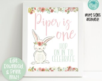 Bunny Birthday Party Decorations, Bunny Party Sign, Some Bunny is One, Spring Birthday, First Birthday Girl, Girl 1st Birthday, Easter Party