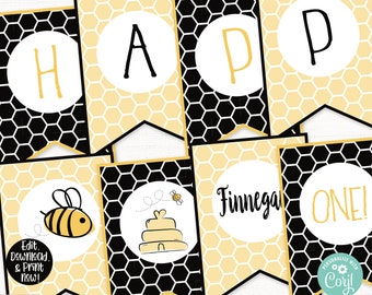 Bee Birthday Party Banner, Bee Birthday Party Decorations, Bee Printable, Bee Banner, 1st Birthday, First Birthday, Editable, Bee Day Decor