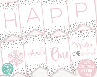 Winter ONEderland Birthday Banner, Winter ONEderland Birthday Party Decorations, Girls Winter Birthday, Snowflake, 1st Birthday, First