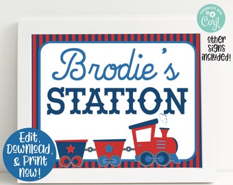Train Birthday Party Sign, Train Welcome Sign, Train Birthday Party Decorations, Boys 1st Birthday, First Birthday, Train Printable, Editabl