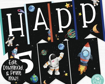 Outer Space Birthday Banner, Outer Space Birthday Party Decorations, Rocket Ship Banner, Astronaut Birthday Banner, Outer Space Printable