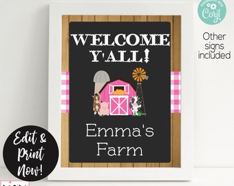 Farm Birthday Party Signs, Farm Welcome Sign, Barnyard Birthday Party Signs, Barnyard Welcome Sign, Farm Barnyard Birthday Party Decorations