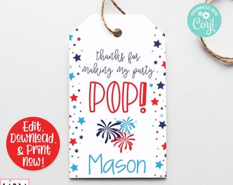 4th of July Favor Tag, 4th of July Birthday Party Decorations, BBQ Party Favor, 4th of July Thank You, Red White Blue 1st Birthday, First