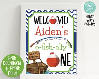 Fish Party Signs, Fish Welcome Signs, Ofishally One, o-fish-ally one, Fish Birthday Party Decorations, Boys 1st Birthday, First Birthday