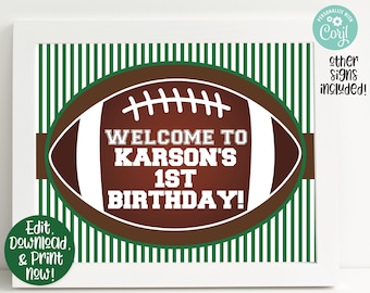 Football Party Signs, Football Welcome Sign, Football Birthday Party Decorations, Tailgate Party, Sports Party, Football Printable, Editable