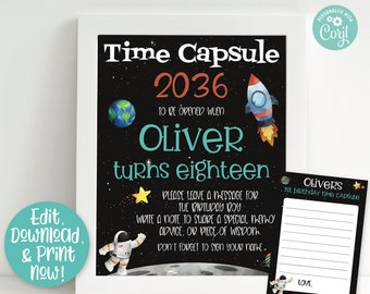Outer Space Birthday Time Capsule Sign, 1st Birthday Capsule, Space Time Capsule, Outer Space Birthday Party Decorations, Space Printable