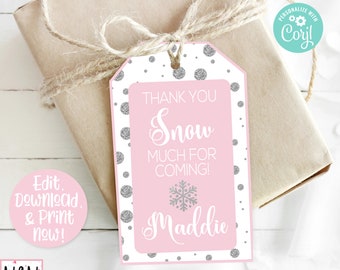 Winter Onederland Favor Tags, Winter Onederland Thank You Tags, Winter Birthday Party Favors, Winter Wonderland 1st Birthday Girl Decor