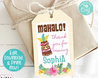 Luau Favor Tags, Luau Birthday Party, Luau Favor Label, Luau Thank You, Luau Party Favor, Luau Party Decorations, Tiki Party, Tropical Party