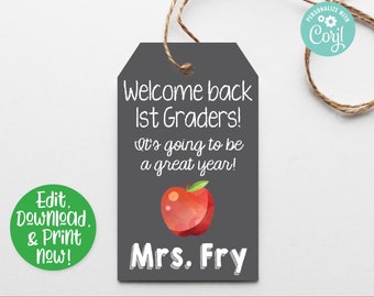 Welcome Back to School Favor Tag, Teacher Favor Tag, Back to School Gift, First Day of School Tag, Teacher Appreciation Tag, Printable