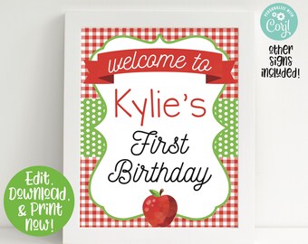 Apple Party Signs, Apple Birthday Party Decorations, Apple Welcome Sign, Apple of our Eye, Apple Orchard, Girls Birthday, 1st Birthday, Firs